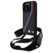 BMW M Edition Carbon Tricolor Lines &amp;amp; Strap Case for iPhone 16 Pro Max - Black