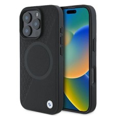 BMW Signature Leather Half Textured &amp;amp; Circle MagSafe case for iPhone 16 Pro - black