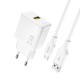 Dudao A23TEU 2.4A GaN USB-A Wall Charger with USB-A - USB-C Cable - White