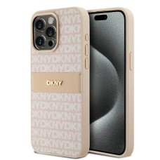 DKNY Leather Mono Stripe &amp;amp; Metal Logo case for iPhone 15 Pro Max - pink