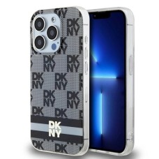 DKNY IML Checkered Mono Pattern &amp;amp; Printed Stripes MagSafe Case for iPhone 13 Pro / 13 - Black