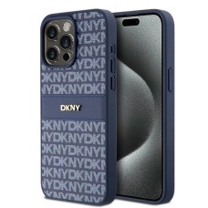 DKNY Leather Mono Stripe &amp;amp; Metal Logo case for iPhone 15 Pro Max - blue