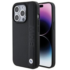 BMW Leather Textured &amp;amp; Stripe iPhone 15 Pro Max Case - Black