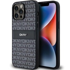 DKNY Leather Mono Stripe &amp;amp; Metal Logo case for iPhone 14 Pro - black