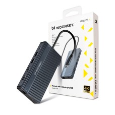 USB-C Hub 14 in 1 Wozinsky WDS03Y5S Multifunctional, Aluminum, for 3 Monitors, with 15 cm Cable - Gray