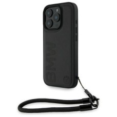 BMW Signature Leather Wordmark Cord Case for iPhone 16 Pro Max - Black
