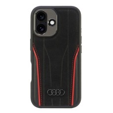 Audi Genuine Leather MagSafe iPhone 16 6.1" black-red hardcase AU-TPUPCMIP16-R8/D3-RD