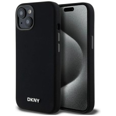 DKNY Liquid Silicone Small Metal Logo MagSafe Case for iPhone 14/15/13 - Black