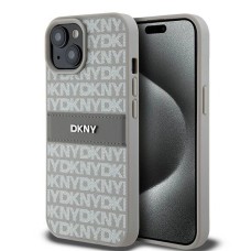 DKNY Leather Mono Stripe &amp;amp; Metal Logo case for iPhone 15 Plus / 14 Plus - beige