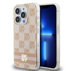 DKNY IML Checkered Mono Pattern &amp;amp; Printed Stripes MagSafe case for iPhone 15 Pro Max - pink