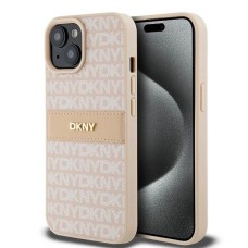 DKNY Leather Mono Stripe &amp;amp; Metal Logo case for iPhone 15 / 14 / 13 - pink