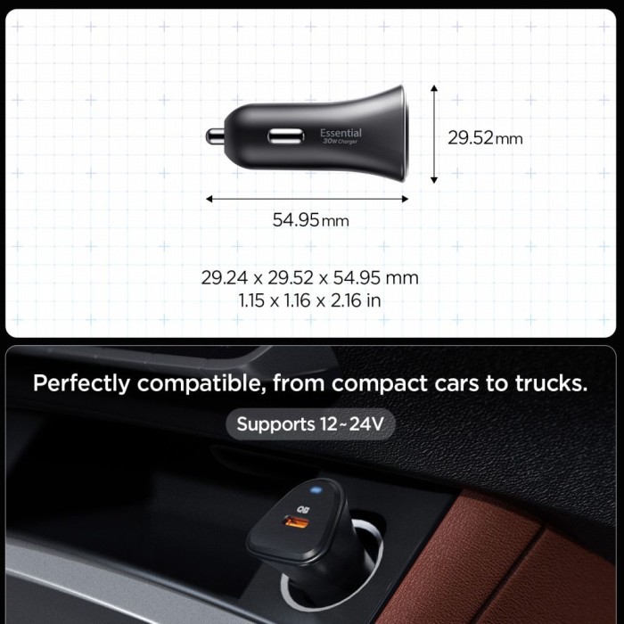 Spigen Essential EV301 30W Car Charger - Black