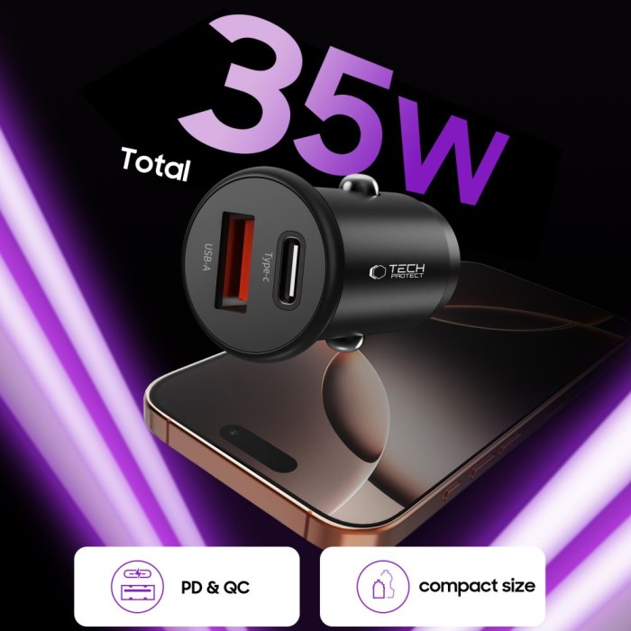 Tech-Protect CC02 35W Car Charger 2-Port USB-C / USB-A - Black