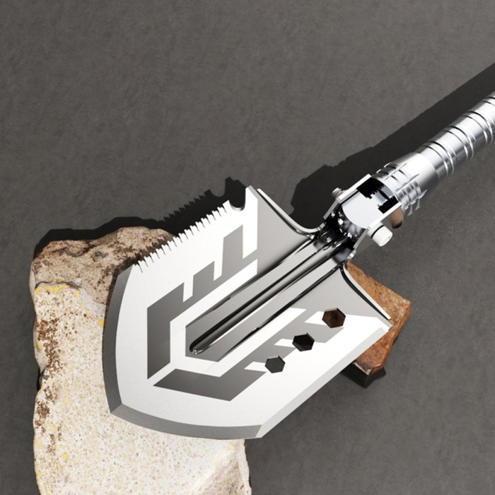 Wozinsky WSS-211 survival bushcraft shovel multifunctional knife breaker flint whistle harpoon 21 in 1 - gray