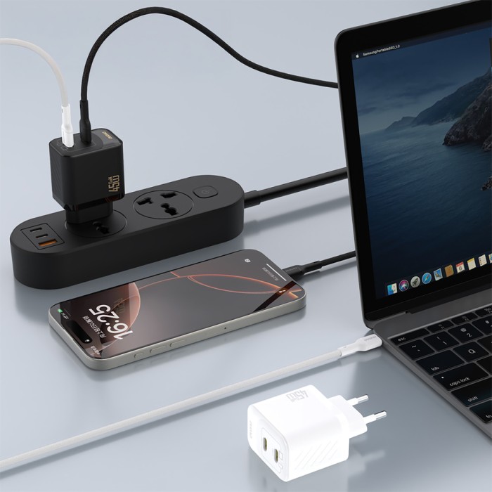 Dudao A28PCEU PD 45W GaN 2xUSB-C Wall Charger with USB-C Cable - Black