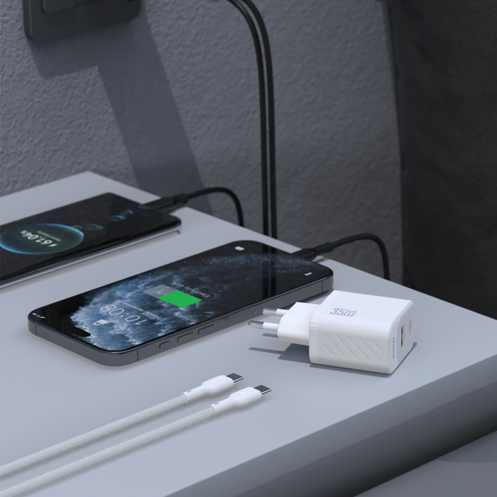 Dudao A27MaxCEU PD QC 35W USB-A USB-C Wall Charger with USB-C Cable - White
