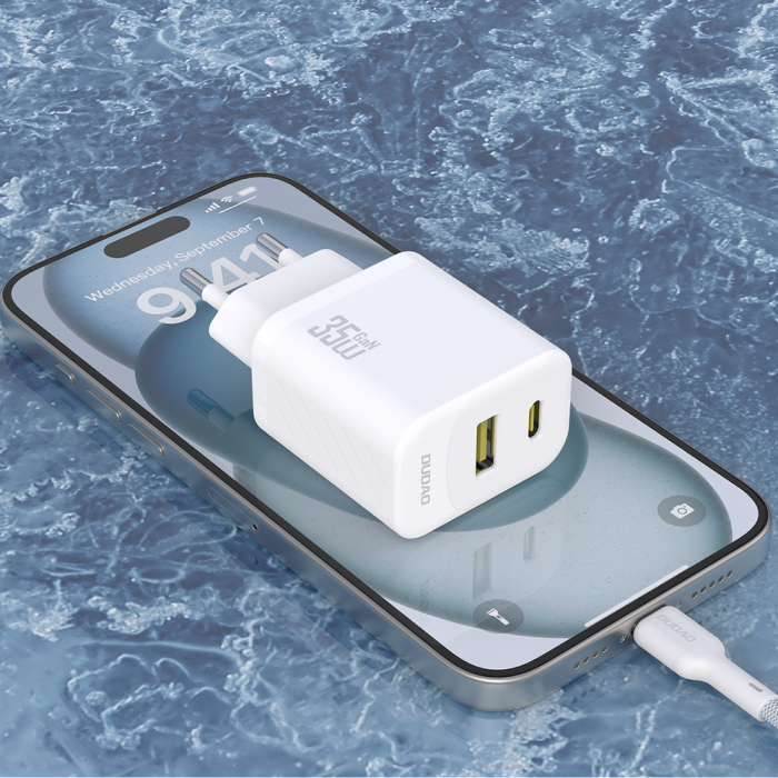 Dudao A27MaxCEU PD QC 35W USB-A USB-C Wall Charger with USB-C Cable - White