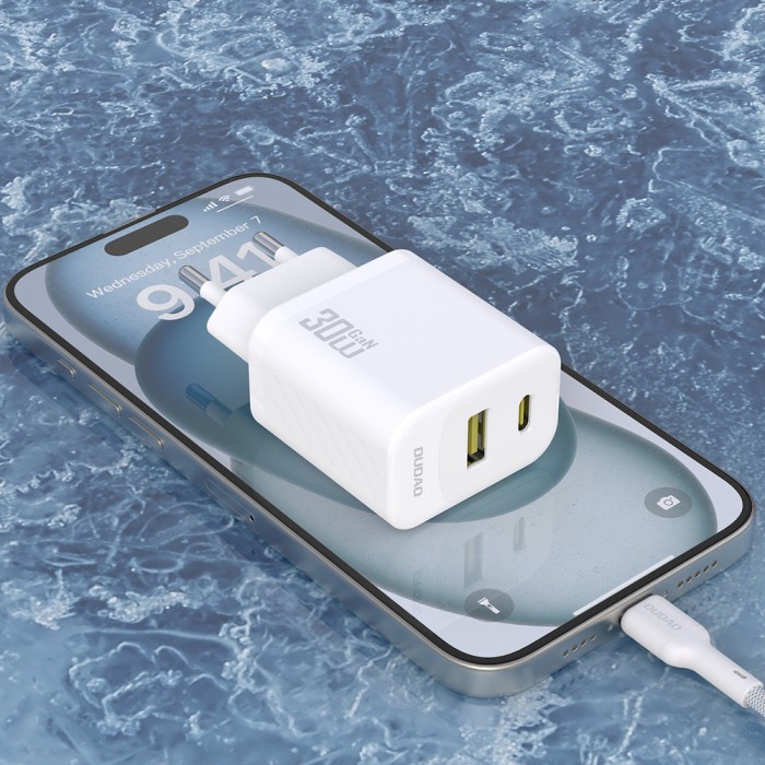 Dudao A27TCEU PD 30W GaN USB-A USB-C Wall Charger with USB-C Cable - White