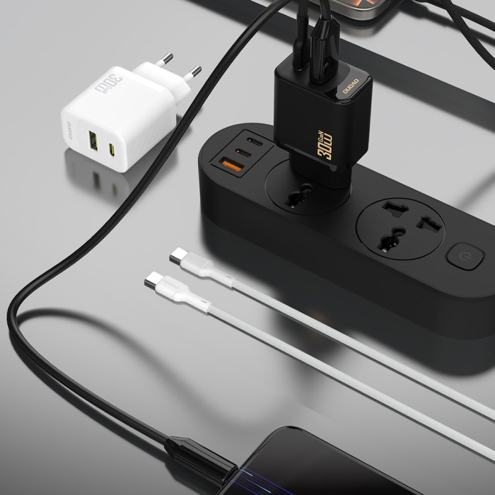 Dudao A27TCEU PD 30W GaN USB-A USB-C Wall Charger with USB-C Cable - White