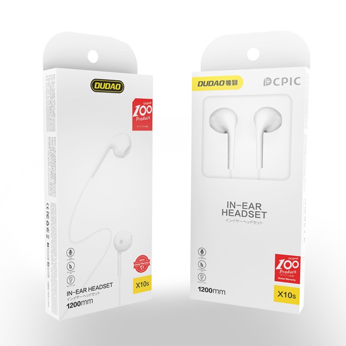 Dudao X10S wired in-ear headphones 3.5mm mini jack 1.15m - white