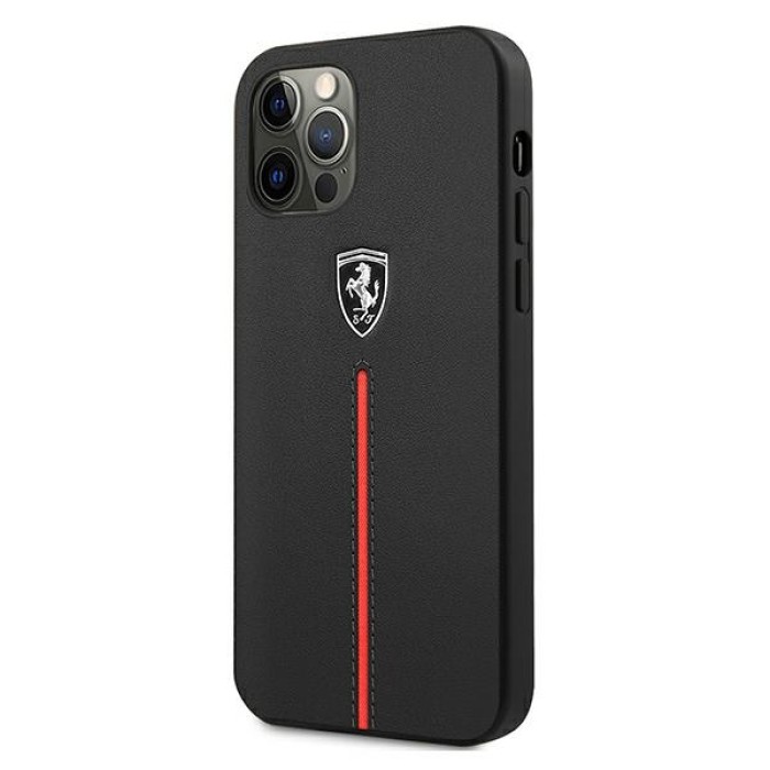 Ferrari FEOMSHCP12LBK iPhone 12 Pro Max black/black hardcase Off Track Leather Nylon Stripe