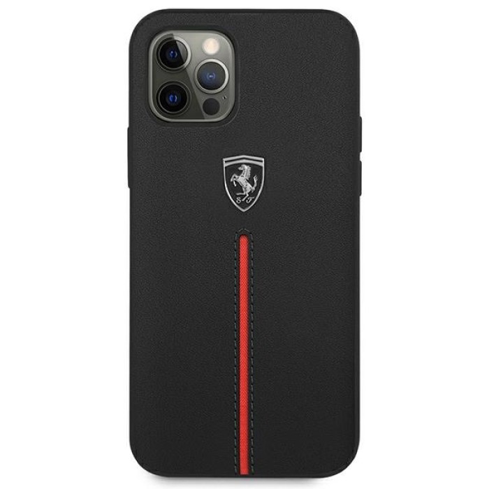 Ferrari FEOMSHCP12LBK iPhone 12 Pro Max black/black hardcase Off Track Leather Nylon Stripe