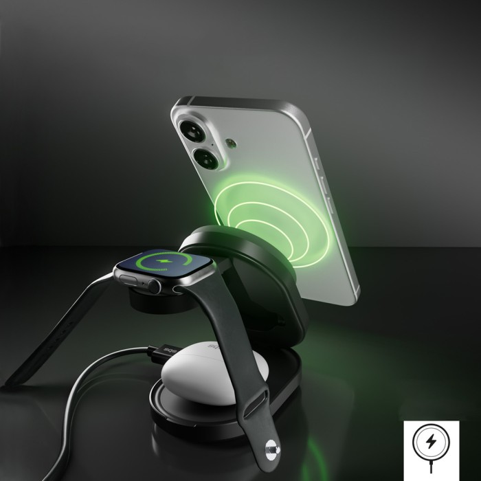 SBS Qi2.2 25W Inductive 3-in-1 Foldable Charging Station with MFI Certificate - Black