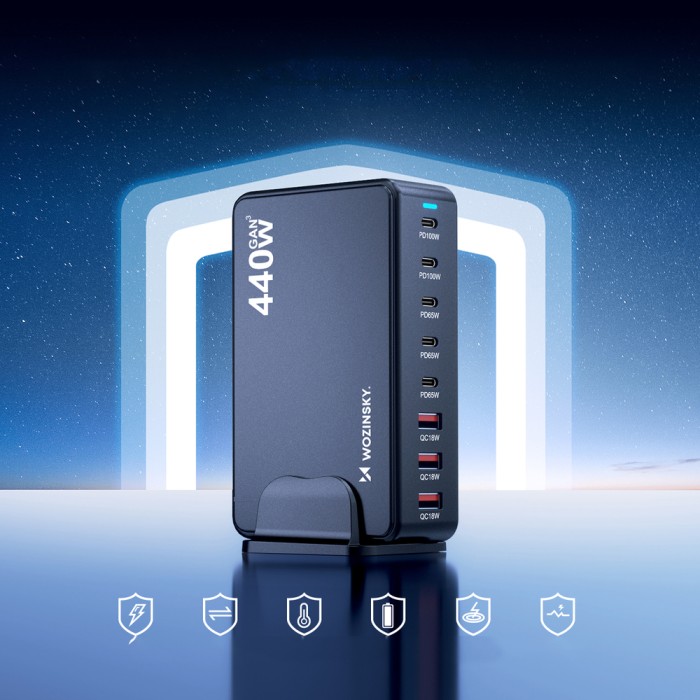 Wozinsky WSL-440 GaN QC3 Charging Station - 185W - Black