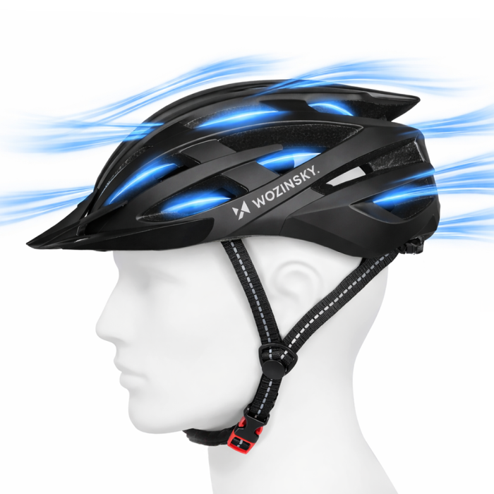 Wozinsky MTB Bike Helmet with Removable Visor and Rear USB Light M - Black