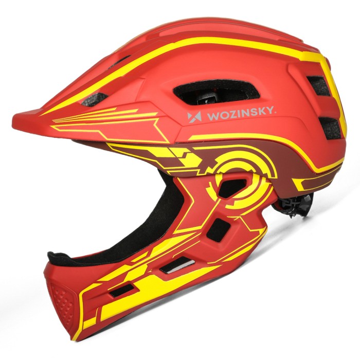 Wozinsky Kids' Full Face Bike Helmet with USB Rear Light S - Red and Yellow