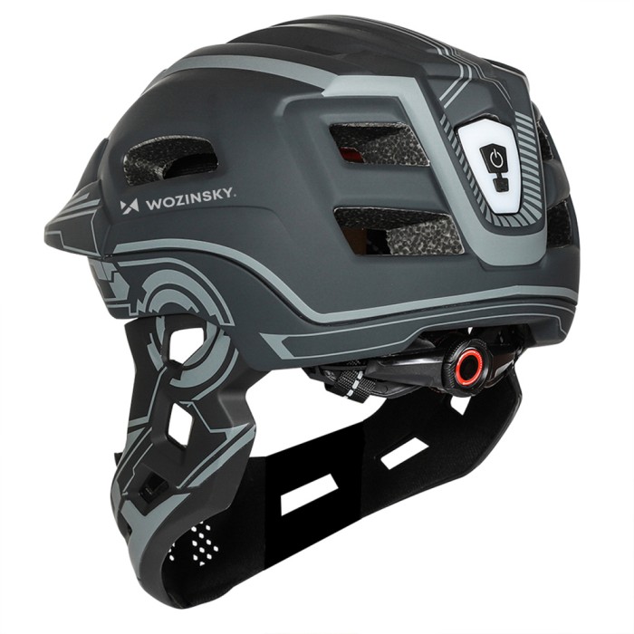 Wozinsky Kids' Full Face Bike Helmet with USB Rear Light S - Gray