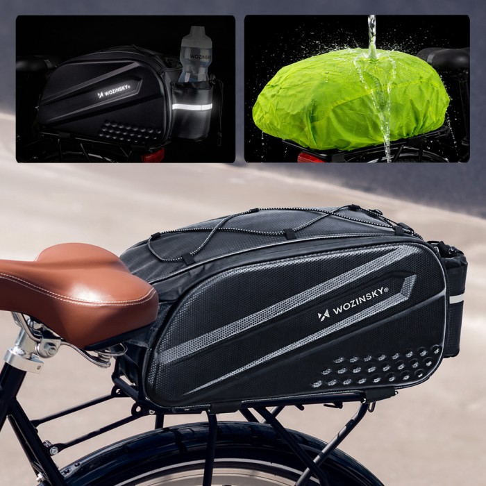 Wozinsky Bike Trunk Bag with Long Strap and Expandable Side Pockets - Black