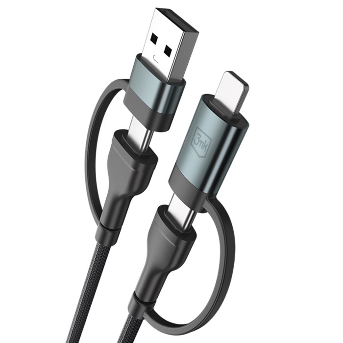 3mk Hyper Cable N-SERIES 2 in 2 USB-A / USB-C and USB-C / Lightning 1.2m QC 3.0 9V/2A 60W - black
