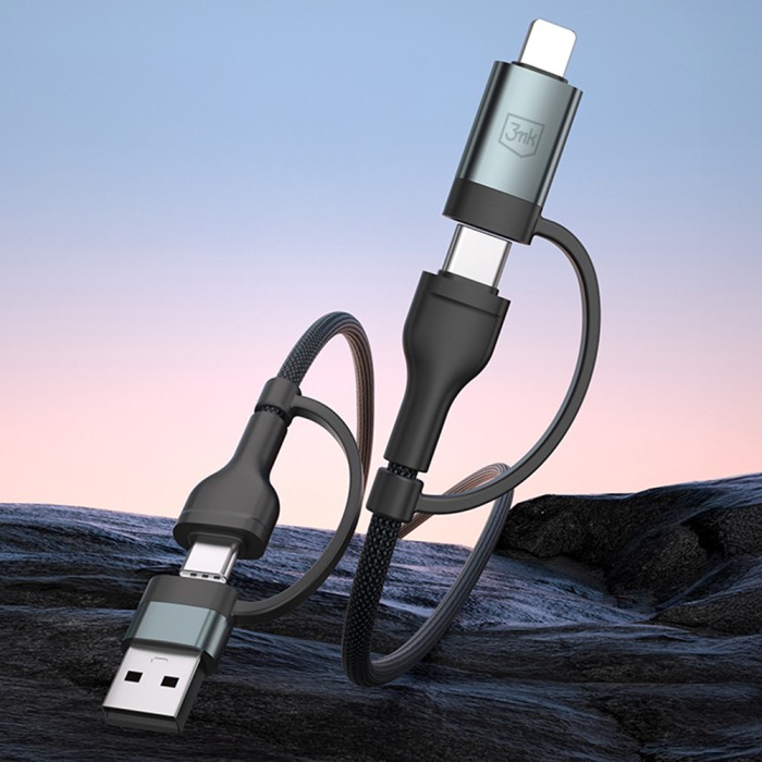 3mk Hyper Cable N-SERIES 2 in 2 USB-A / USB-C and USB-C / Lightning 1.2m QC 3.0 9V/2A 60W - black
