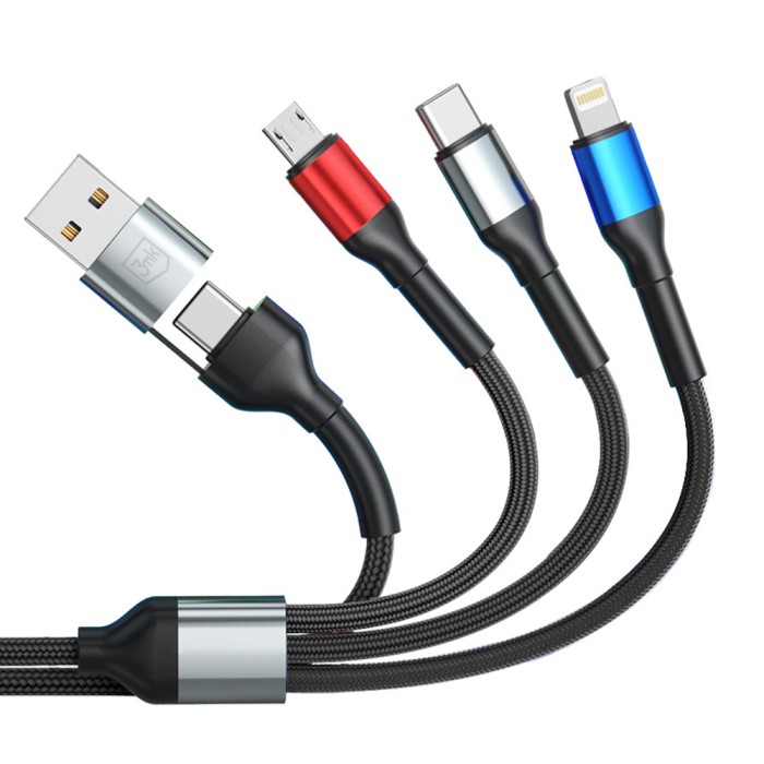 3mk Hyper Cable N-SERIES 6 in 1 USB-C / USB-A to USB-C / Lightning / Micro 1.2m QC 3.0 9V / 2A 18W - black