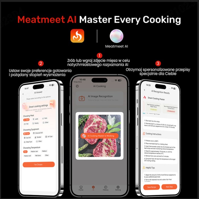 Meatmeet Pro smart kitchen thermometer with Bluetooth/WiFi app, grill, oven, smoker - black