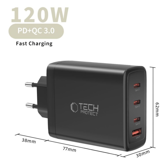 Tech-Protect NC120W-GAN 4-Port 120W Wall Charger - Black
