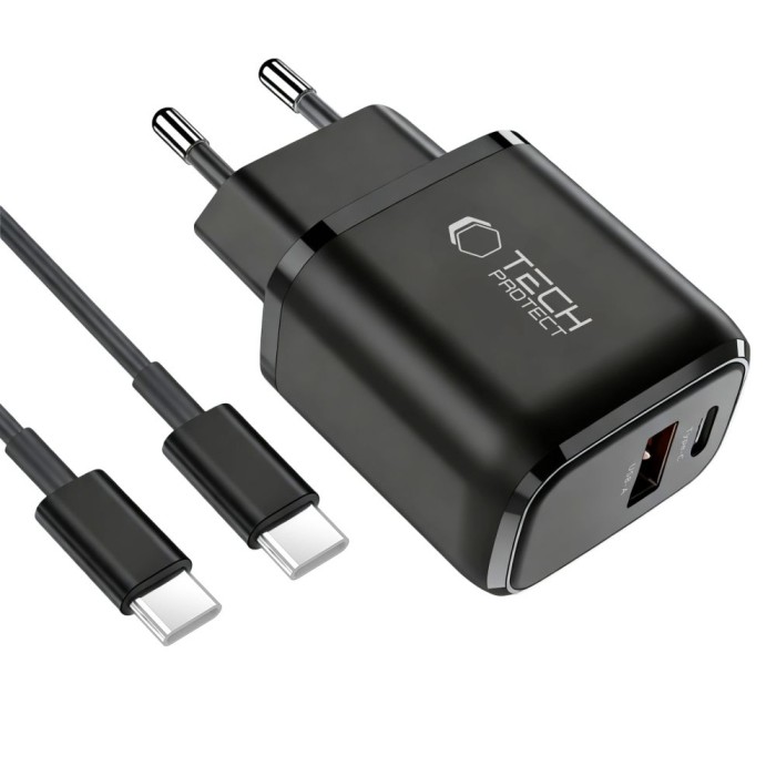 Tech-Protect NCA45W-GAN 2-Port 45W Wall Charger with USB-C Cable - Black