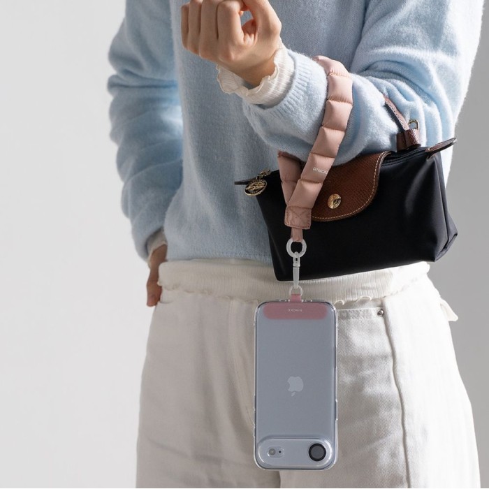 Ringke Holder &amp;amp; Puffer Hand Strap Phone Lanyard - Pink