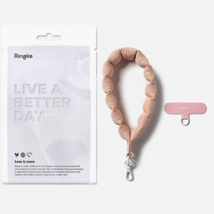 Ringke Holder &amp;amp; Puffer Hand Strap Phone Lanyard - Pink