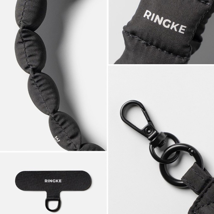 Ringke Holder &amp;amp; Puffer Hand Strap Phone Lanyard - Black