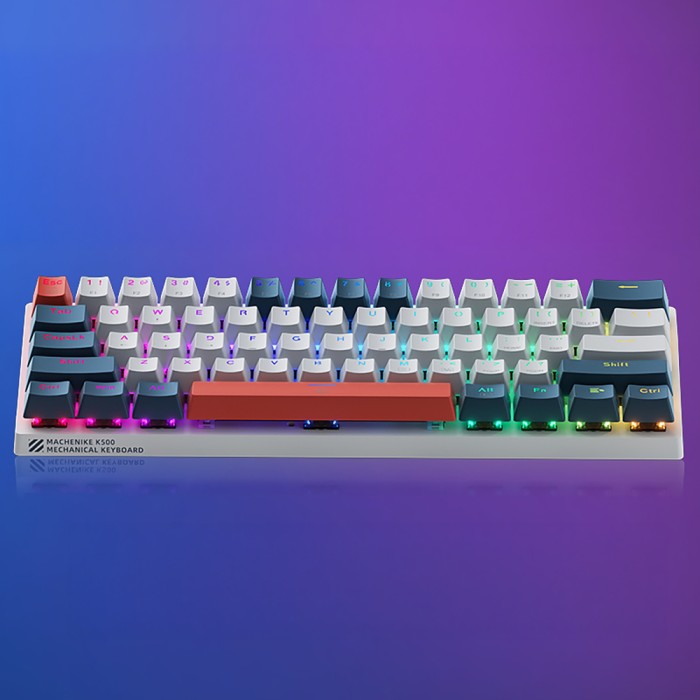 Machenike K500-B61 Wired Mechanical Gaming Keyboard with Backlight, Red Switch - White and Blue