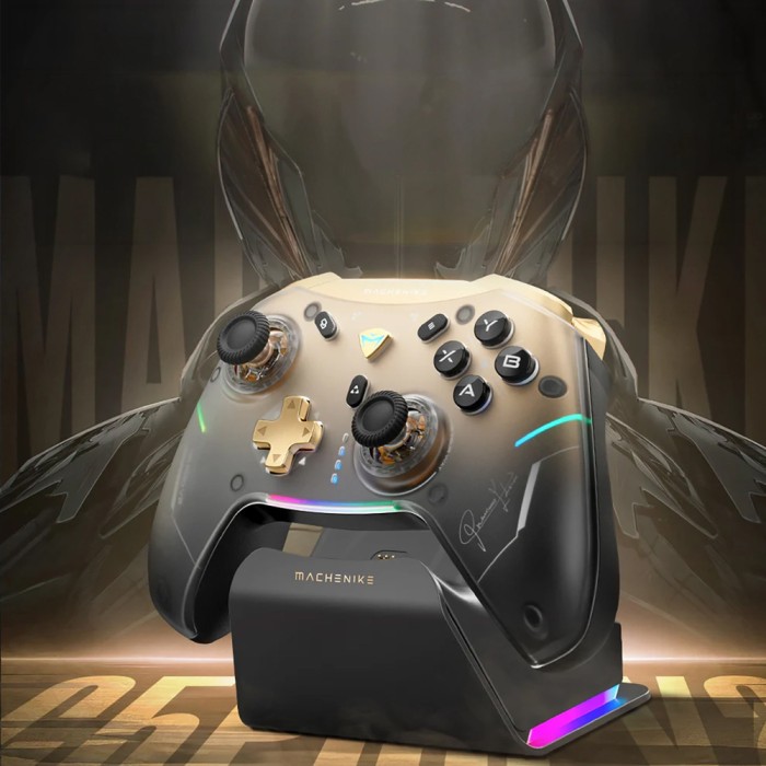 Machenike G5Pro Premium Edition Wireless Game Controller with Charging Station - Black and Gold