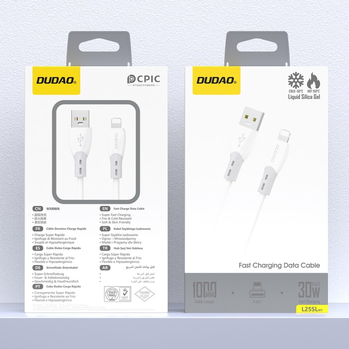 Dudao L25SL 30W USB-A - Lightning Cable with Soft Silicone Braid 1m - White