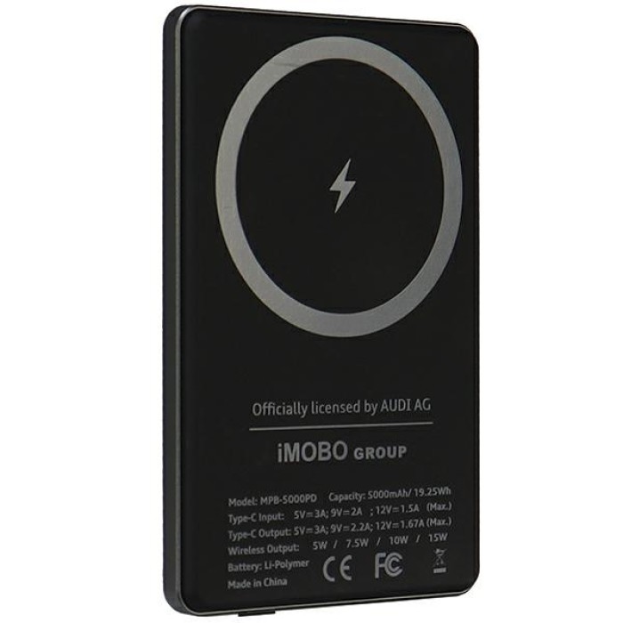 Powerbank Audi Big Logo MagSafe inductive 15W 5000mAh - gray