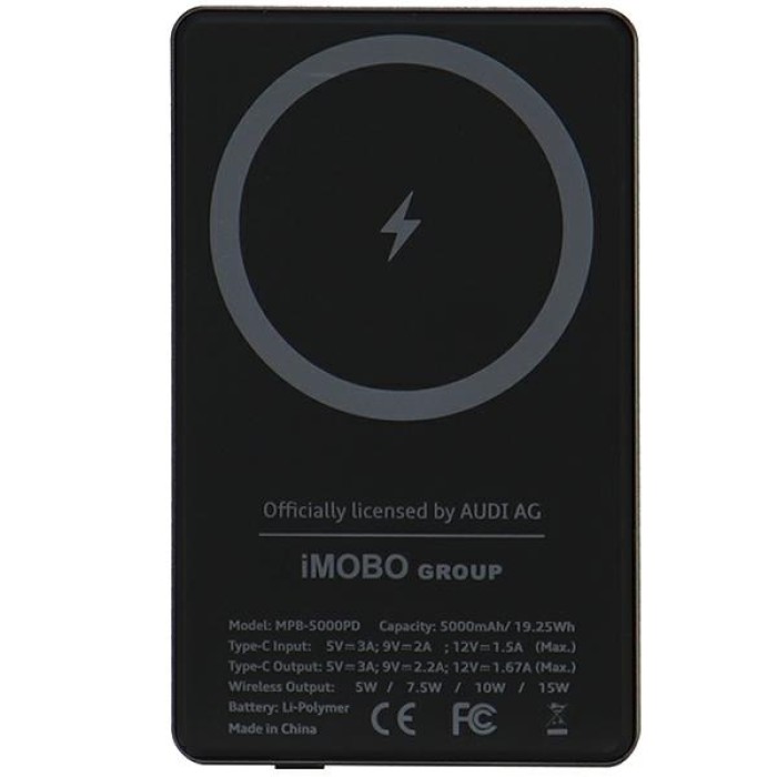 Powerbank Audi Big Logo MagSafe inductive 15W 5000mAh - gray