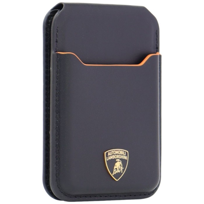 Lamborghini D1 Genuine Leather MagSafe mobile phone wallet - black and orange