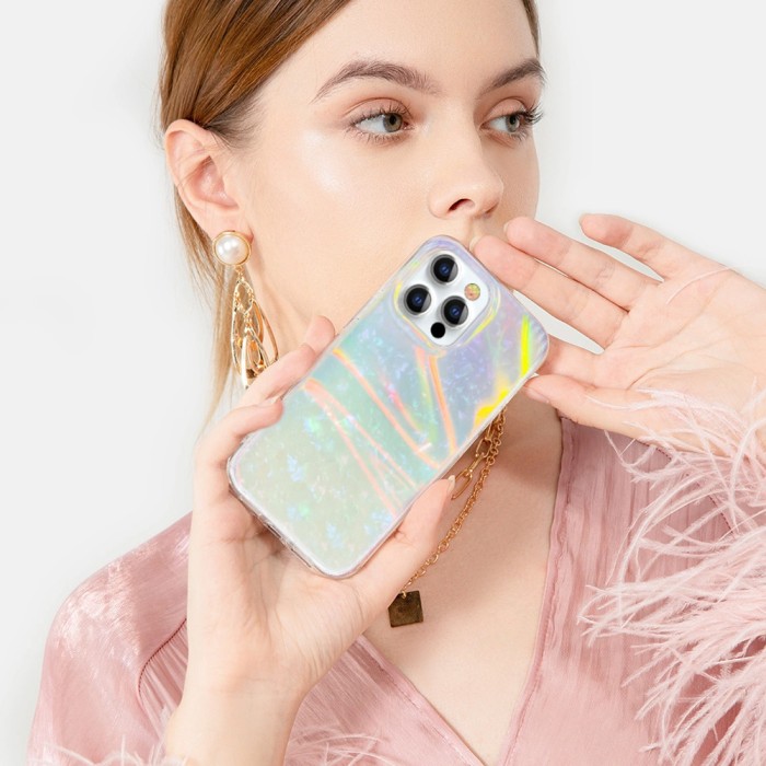 Kingxbar Shell Series luxury elegant phone case for iPhone 13 Pro pearl-mint