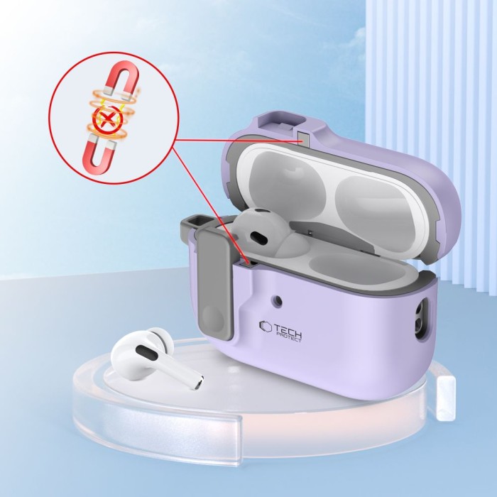 Tech-Protect Slim Hook Case with Carabiner for Apple AirPods Pro 1 / 2 - Purple