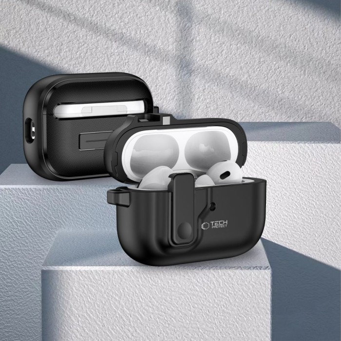 Tech-Protect Slim Hook Case with Carabiner for Apple AirPods Pro 1 / 2 - Black